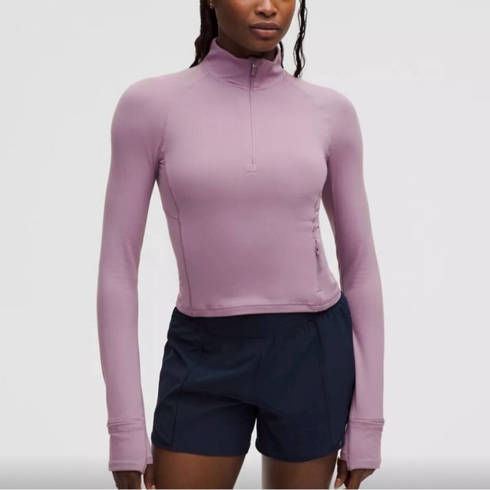 LuluLemon Women's Mauve-Lilac Long Sleeve Run Cropped Half-Zip Top
